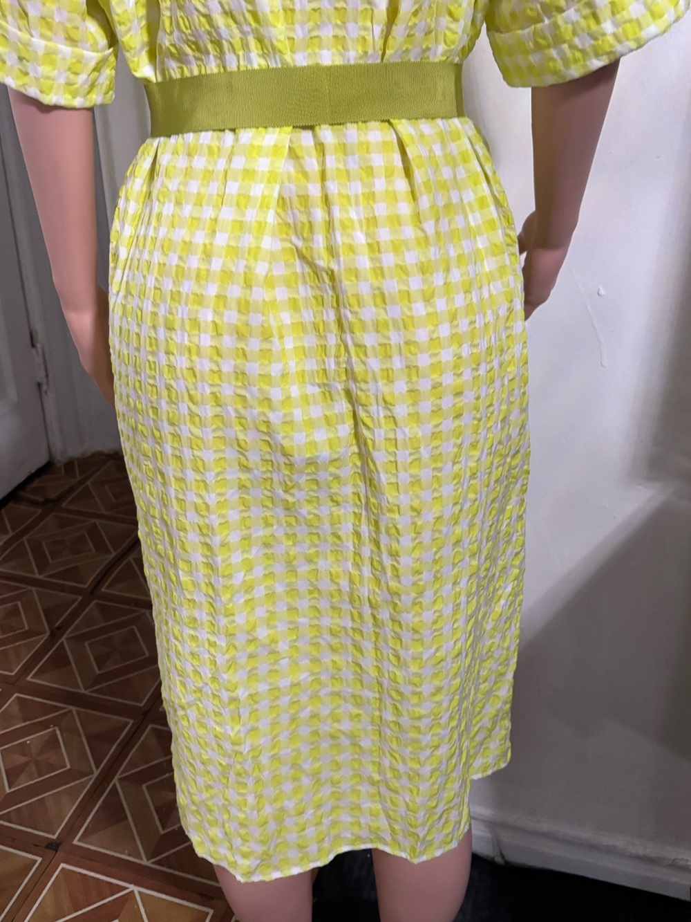NWT PERSONA by Marina Rinaldi Women’s Yellow Gingham Midi Shirt Dress with Belt - Picture 10 of 16